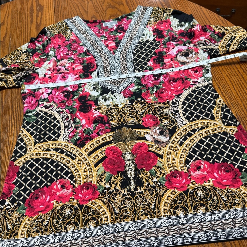 JM Collection Floral V Neck Tunic Blouse XL - Picture 9 of 11